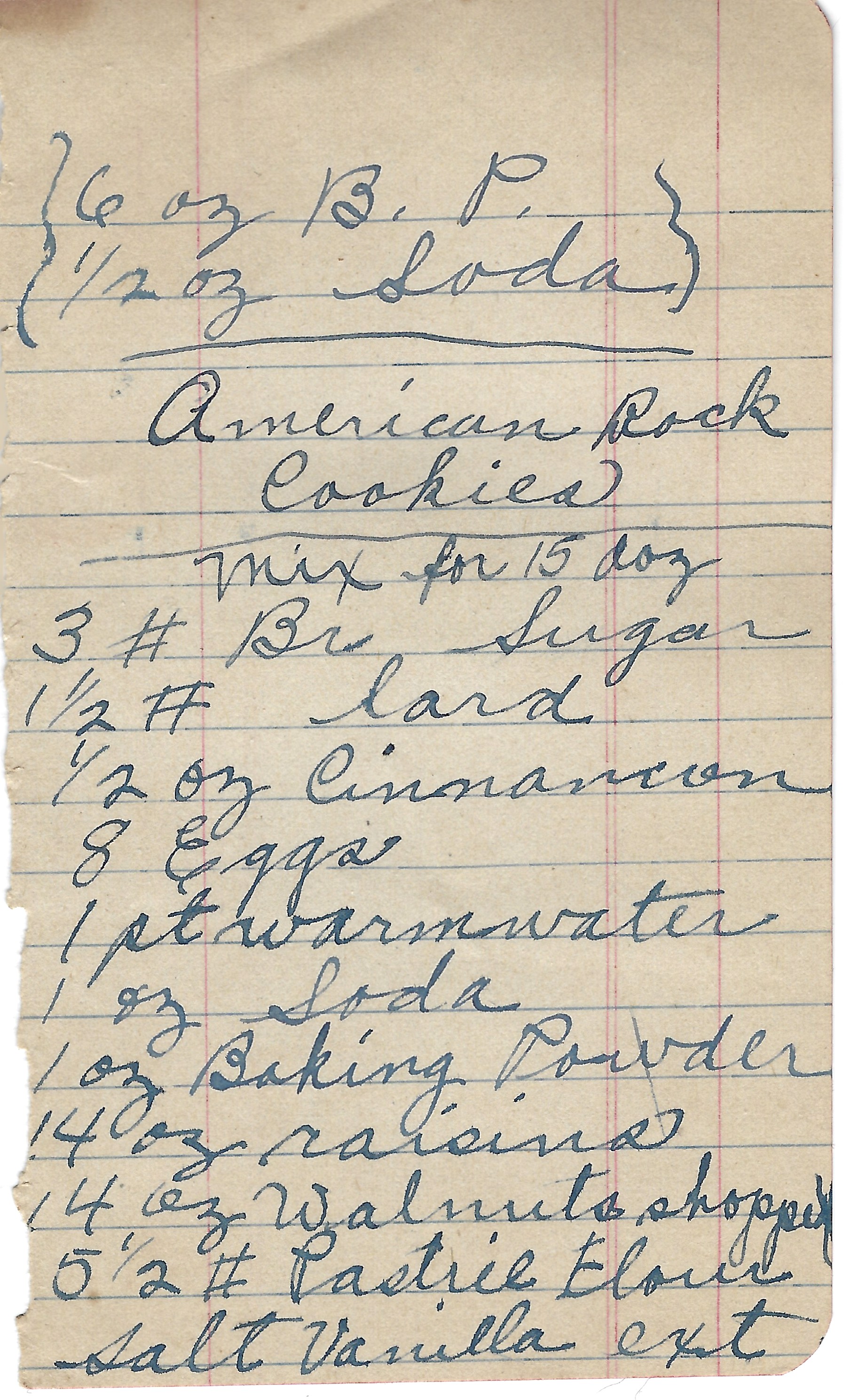 Ralph Hose's original handwritten American Rock Cookies recipe card.