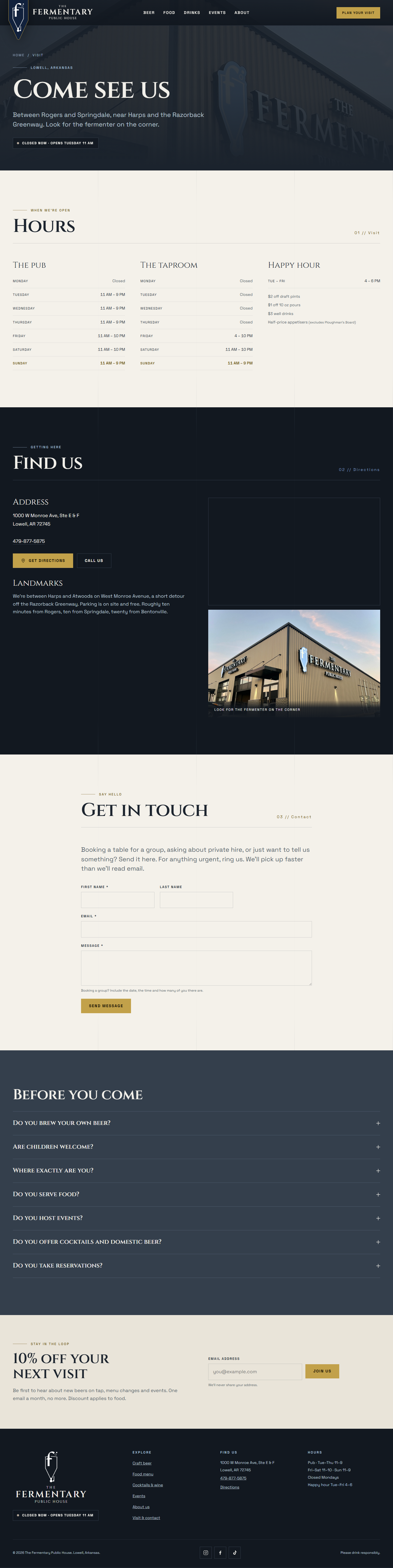 The full redesigned visit page from top to bottom.